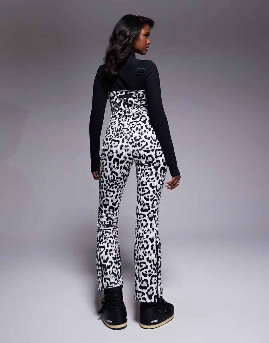 ASOS ASOS 4505 Ski soft shell belted water repellent bib salopettes in snow leopard - 3
