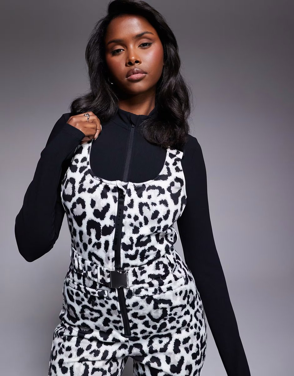 ASOS ASOS 4505 Ski soft shell belted water repellent bib salopettes in snow leopard - 4