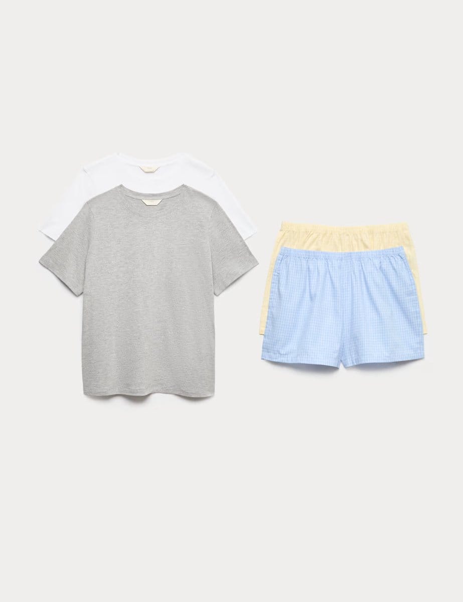 Marks & Spencer M&S 2 Pack Cotton Rich Jersey Woven Shortie Pyjama Sets Grey Mix - 1
