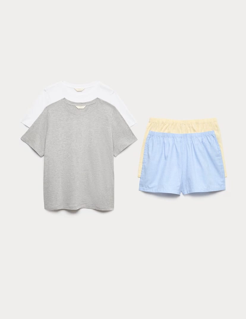 Marks & Spencer M&S 2 Pack Cotton Rich Jersey Woven Shortie Pyjama Sets Grey Mix - 1