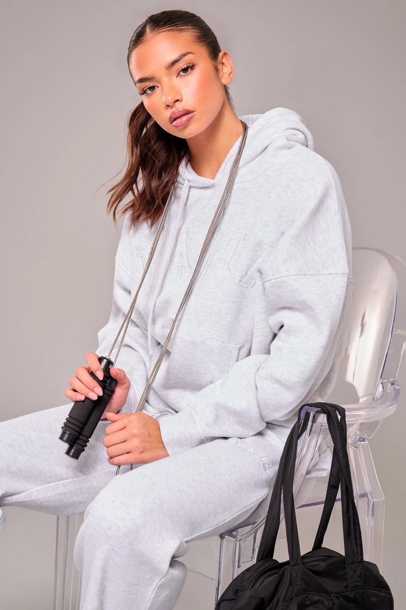 Kaiia Kaiia Slogan Oversized Hoodie Light Grey Marl - 1