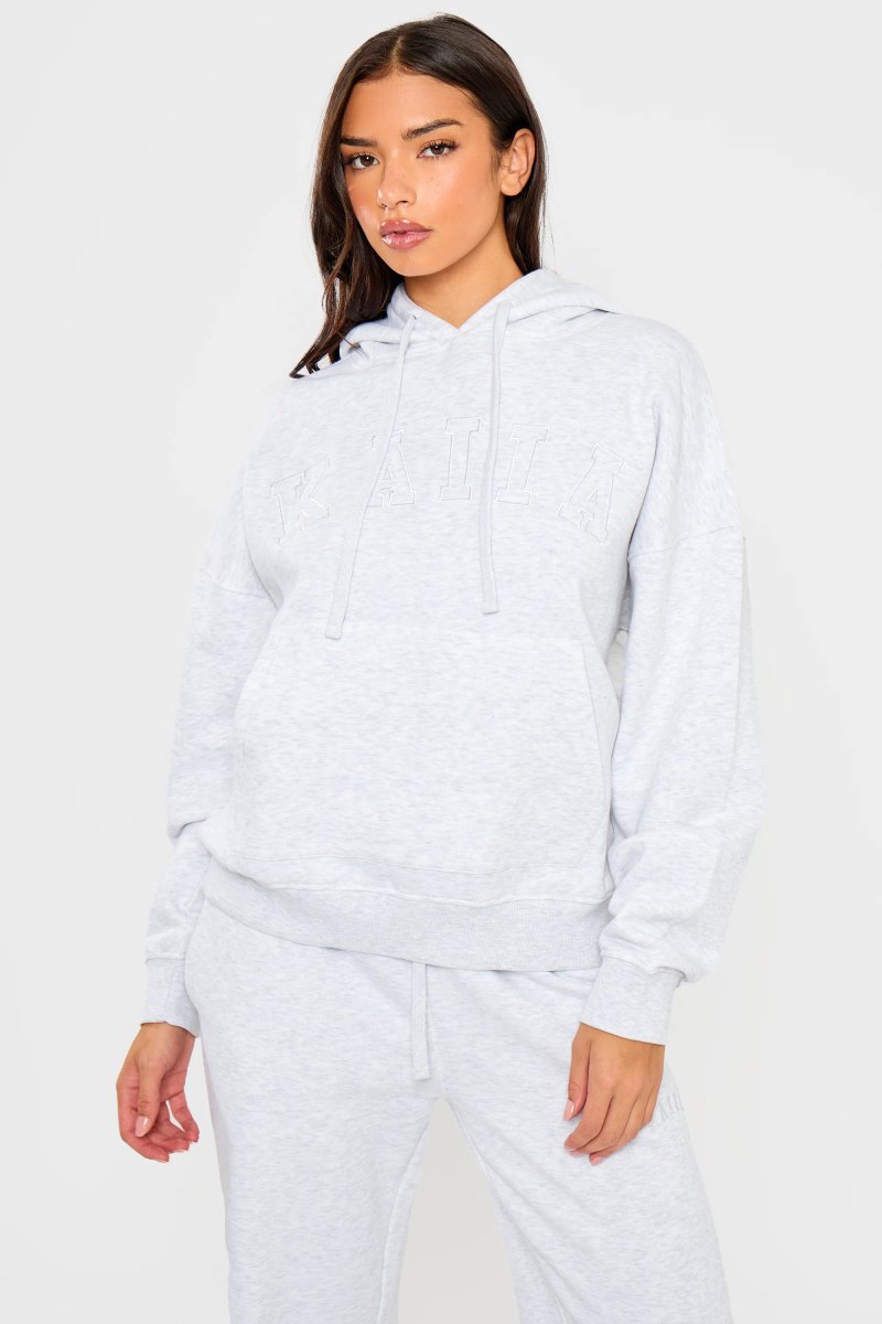 Kaiia Kaiia Slogan Oversized Hoodie Light Grey Marl - 2