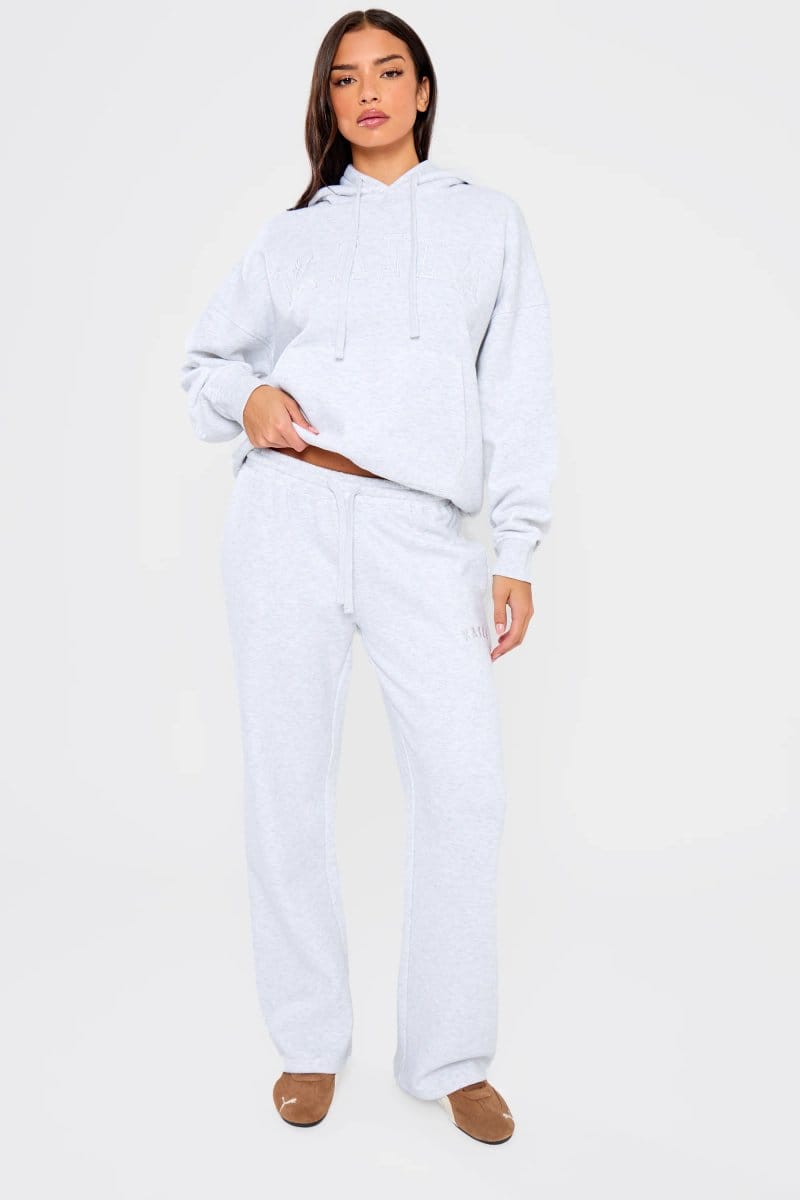 Kaiia Kaiia Slogan Oversized Hoodie Light Grey Marl - 4