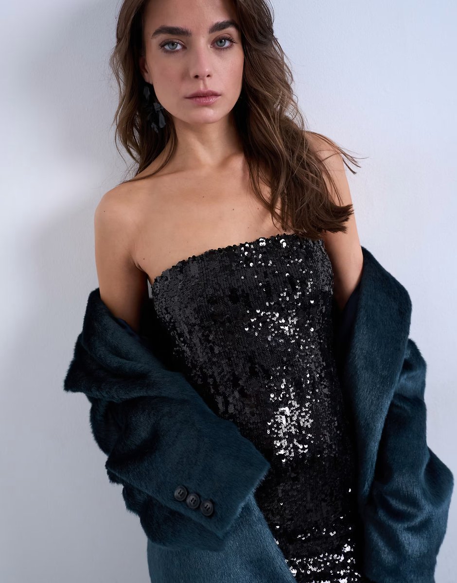 ASOS Topshop sequin bandeau mini dress in black - 3