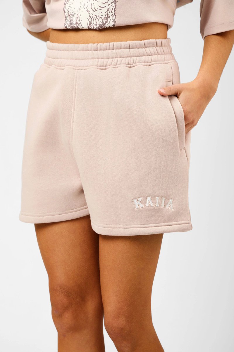 Kaiia Kaiia Script Logo Mini Sweat Shorts Champagne & Crème - 3