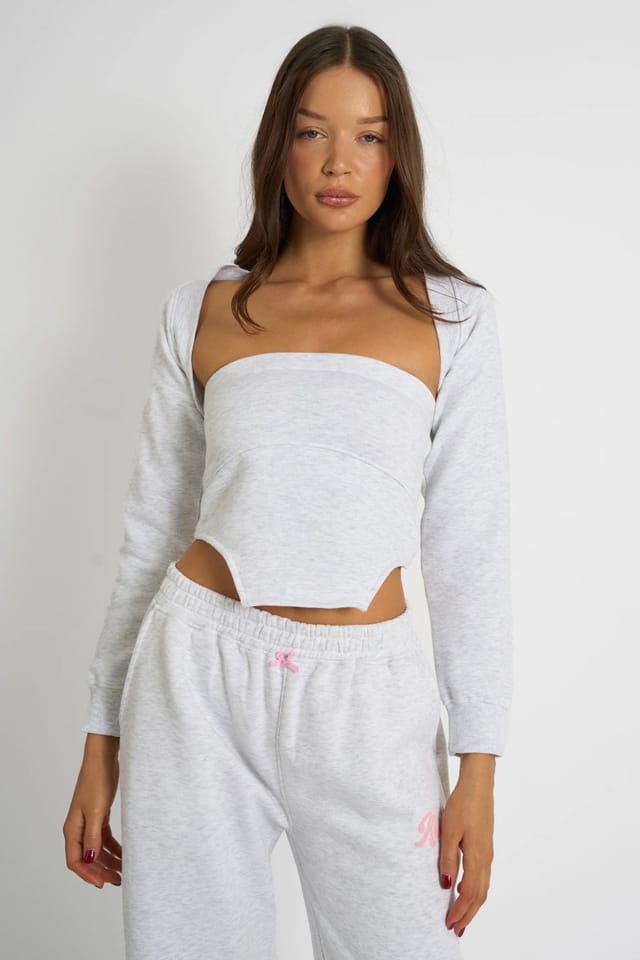 Kaiia Kaiia Bandeau Crop Top & Bolero Light Grey Marl - 2