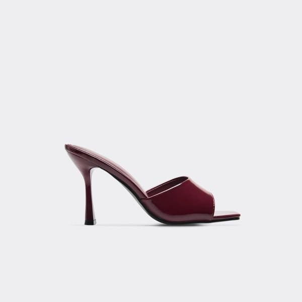 EGO Gaia Square Peep Toe Stiletto Heeled Mule In Burgundy Patent, Women's Size UK 3 - 1