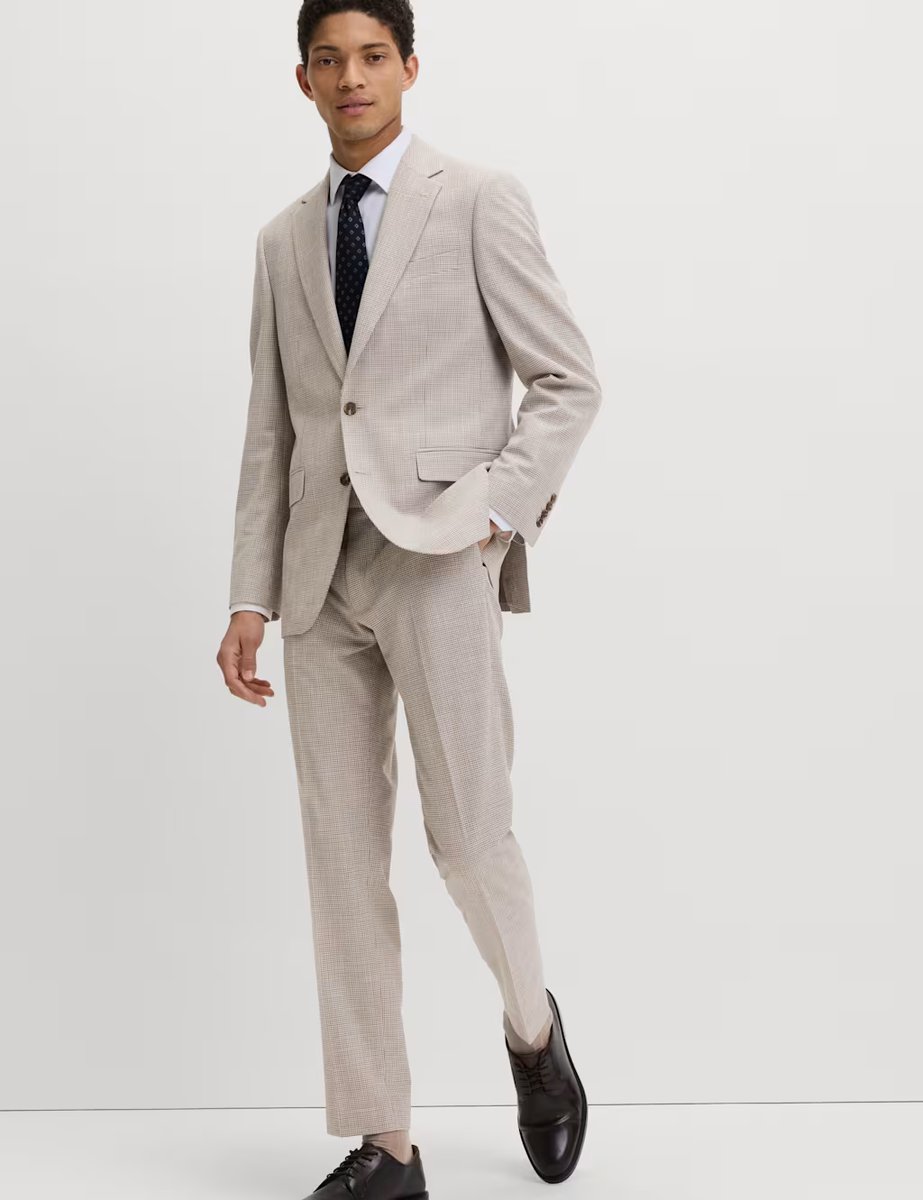 Marks & Spencer M&S Tailored Fit Check Suit Trousers Neutral - 2