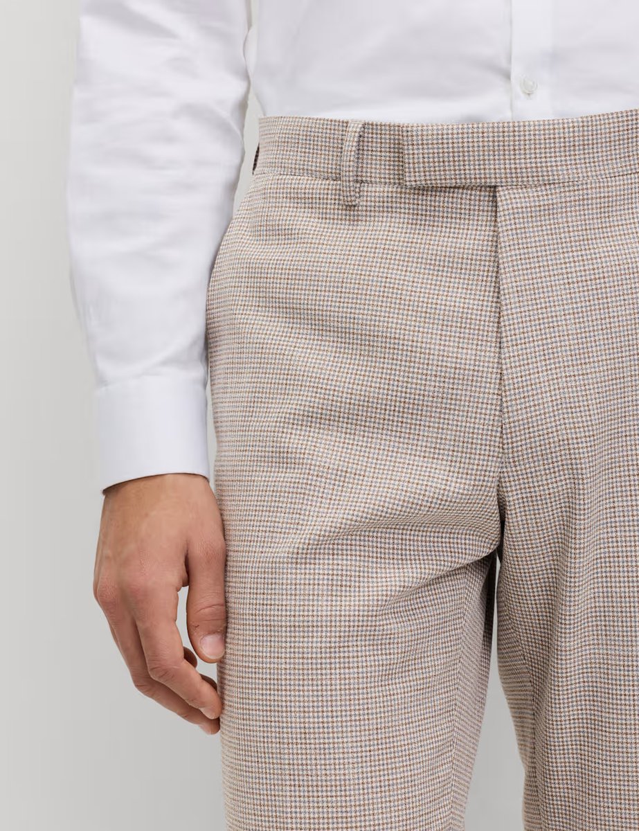 Marks & Spencer M&S Tailored Fit Check Suit Trousers Neutral - 3