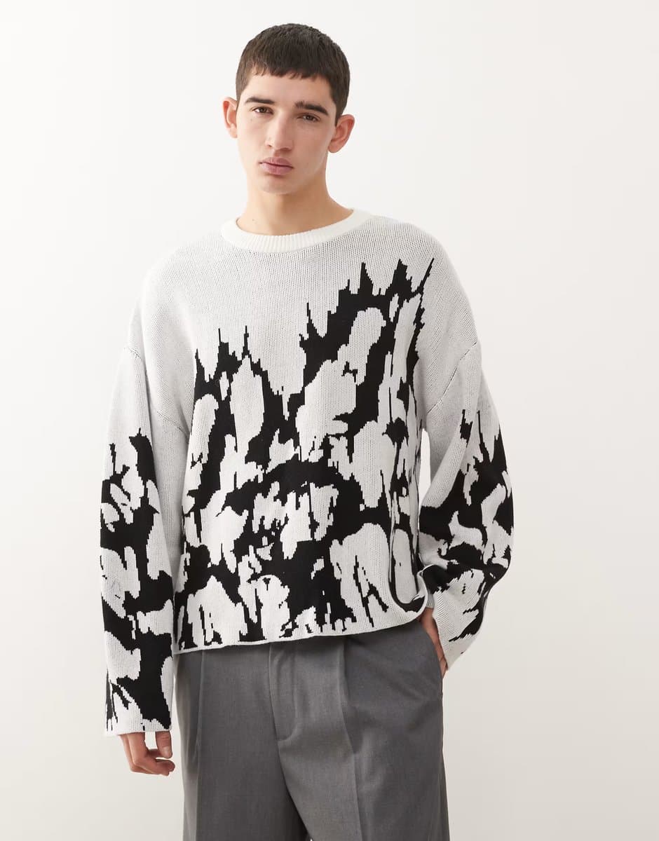 ASOS Weekday oversized jumper with graphic jacquard in white and black