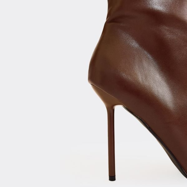 EGO Slayer Pointed Toe Stiletto Heel Knee High Boot In Brown Faux Leather, Women's Size UK 8 - 2