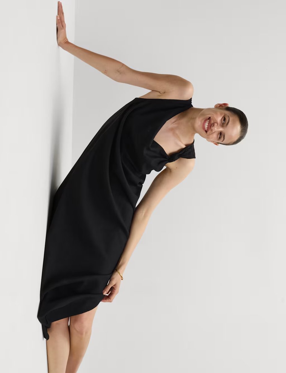 Marks & Spencer M&S Linen Rich Tie Neck Midaxi Shift Dress Black - 4