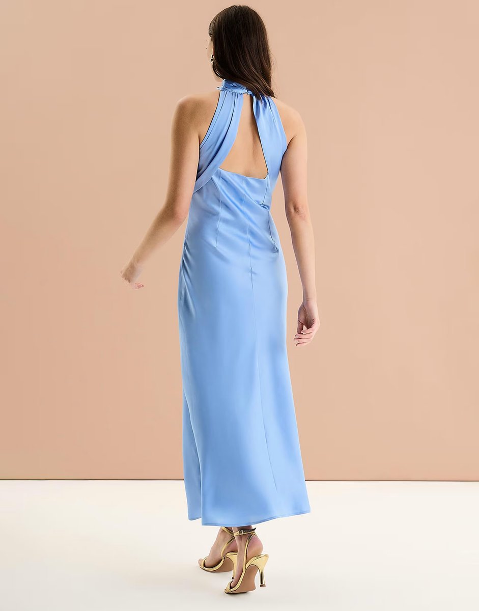 ASOS OMNES Seychelles Back Detail Satin Midi Dress in blue - 2