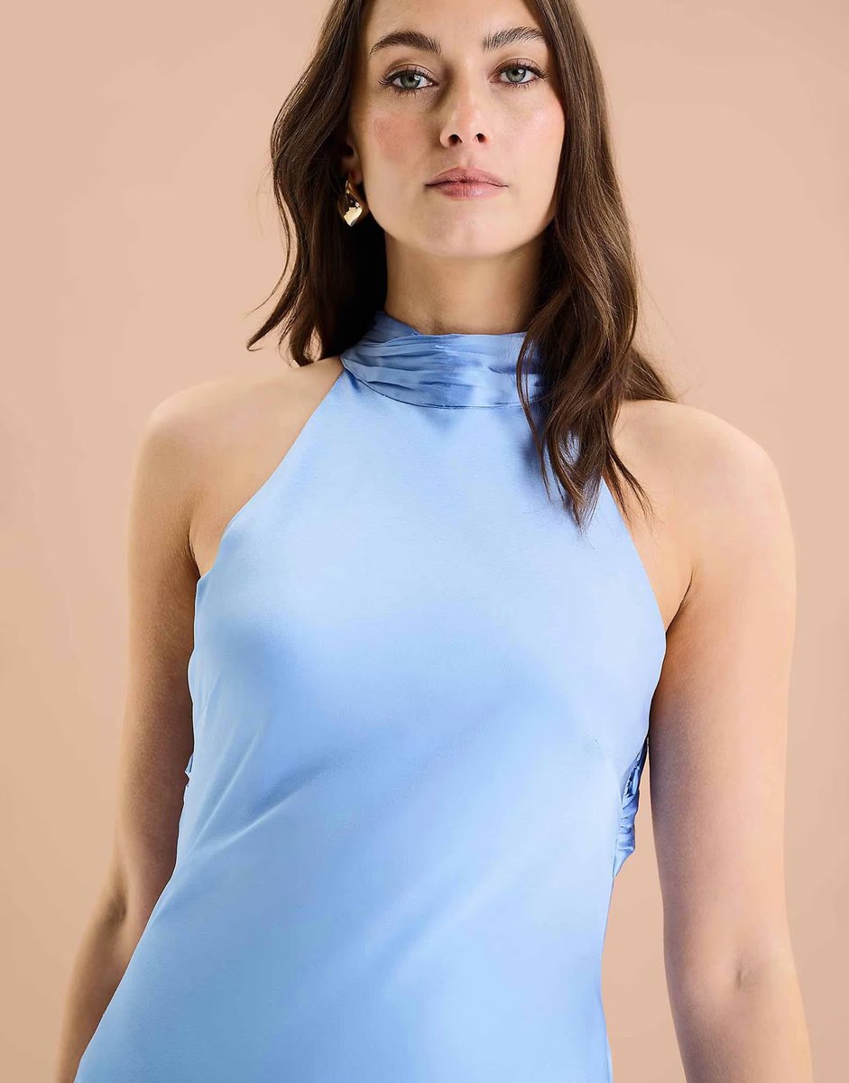 ASOS OMNES Seychelles Back Detail Satin Midi Dress in blue - 3