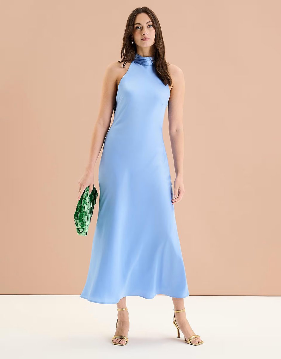 ASOS OMNES Seychelles Back Detail Satin Midi Dress in blue - 4