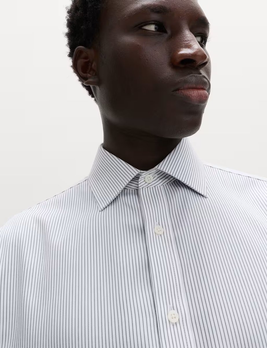 Marks & Spencer M&S Regular Fit Ultimate Non Iron Cotton Striped Shirt Green Mix - 2