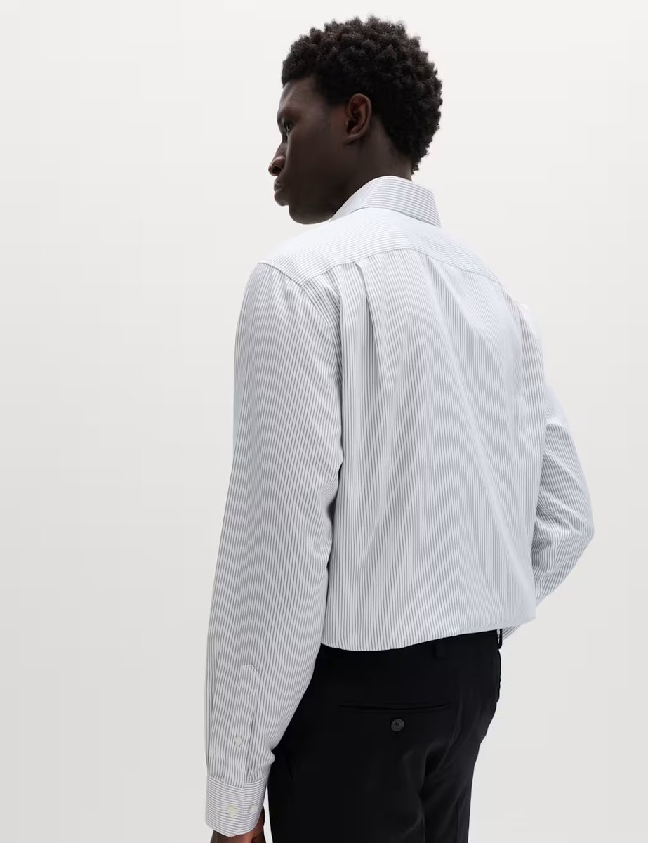 Marks & Spencer M&S Regular Fit Ultimate Non Iron Cotton Striped Shirt Green Mix - 4