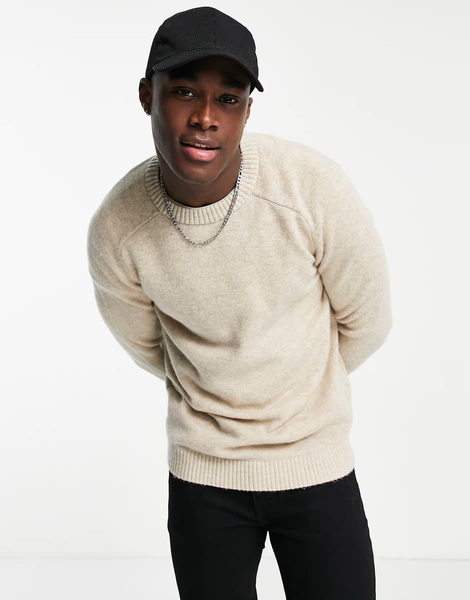ASOS Selected Premium lambswool jumper in beige