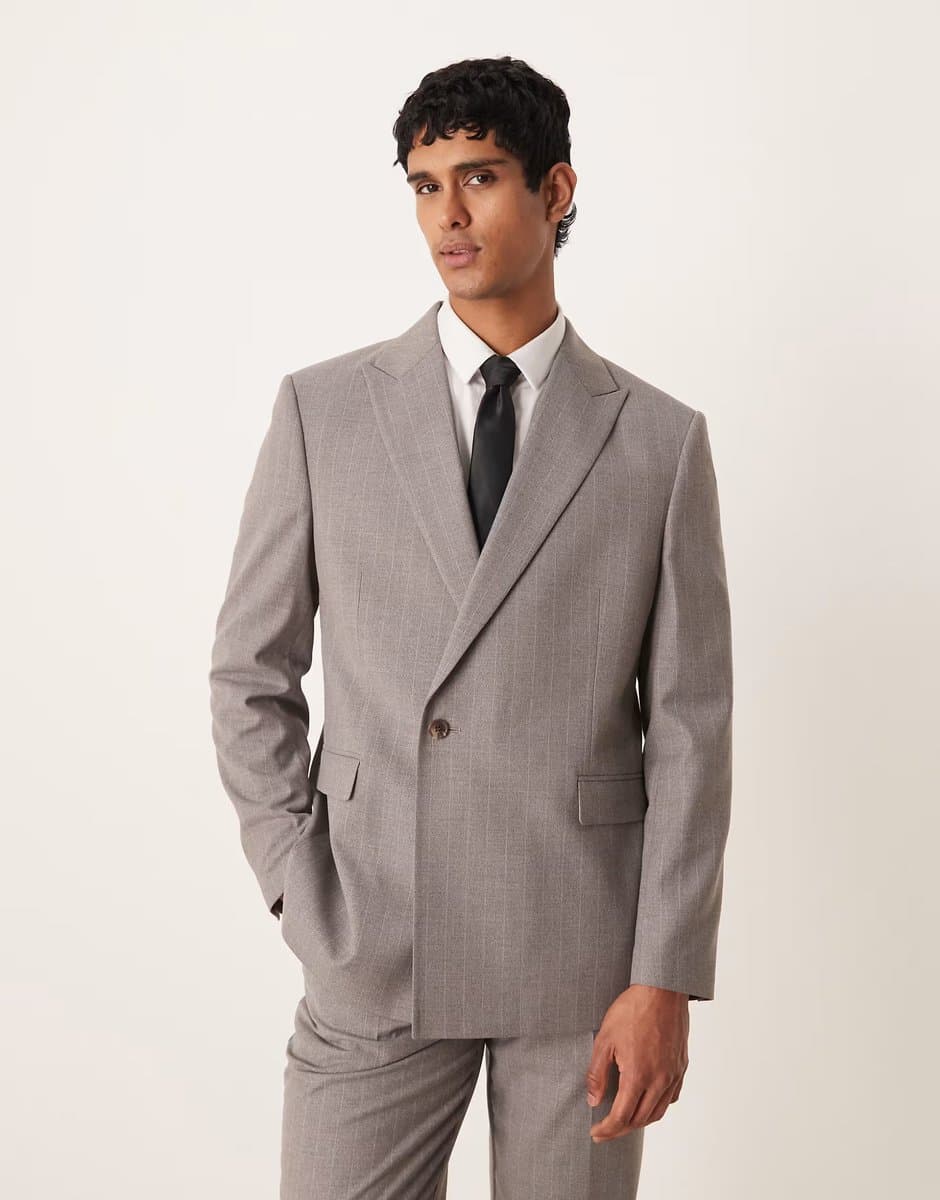 ASOS ASOS DESIGN double breasted wrap regular suit jacket in light grey pinstripe