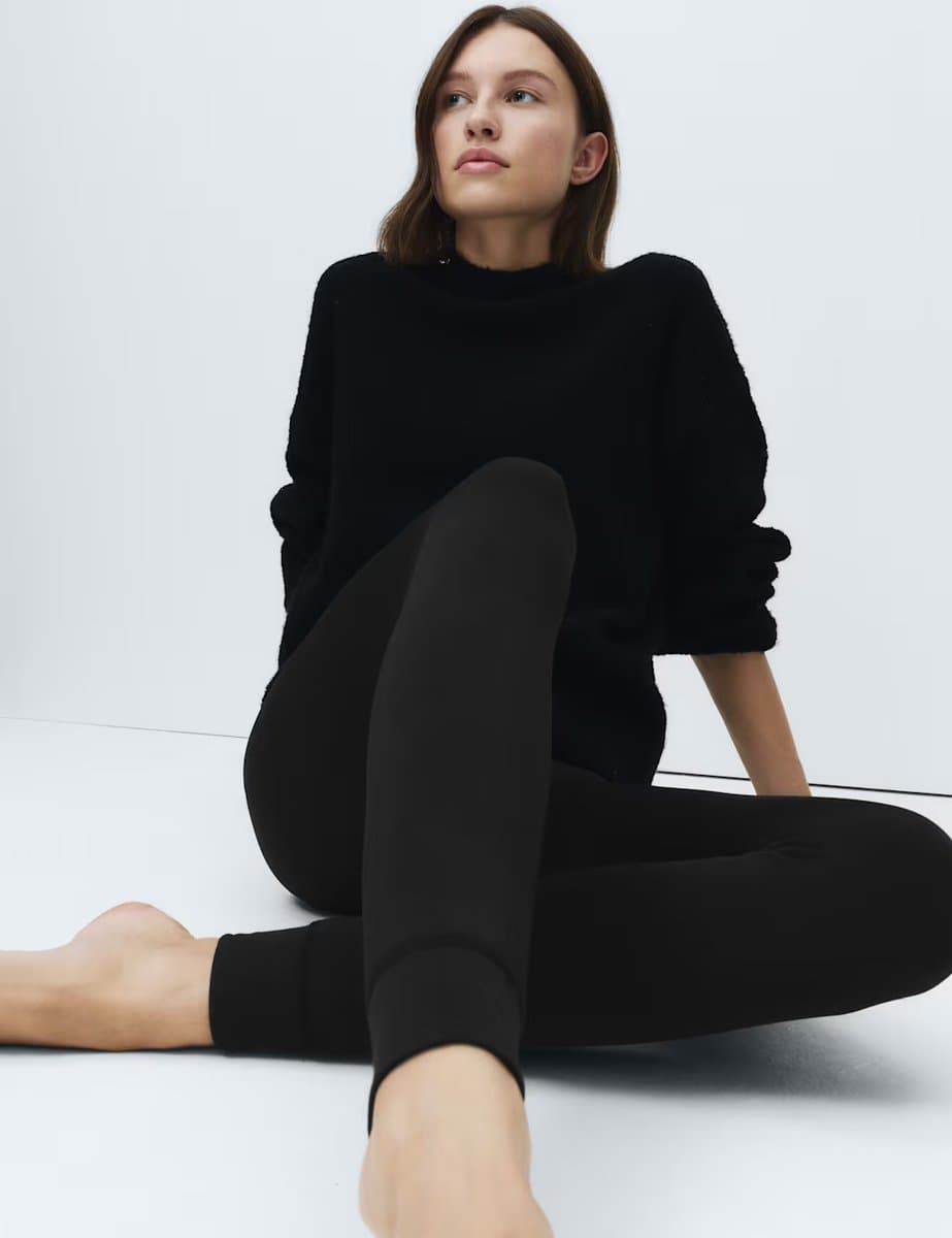 Marks & Spencer M&S 250 Denier Velour Lined Footless Tights in Black