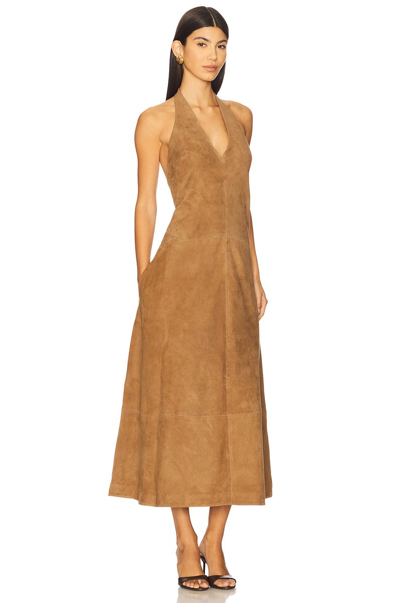 revolve Suede Halter Plunge Dress - 2