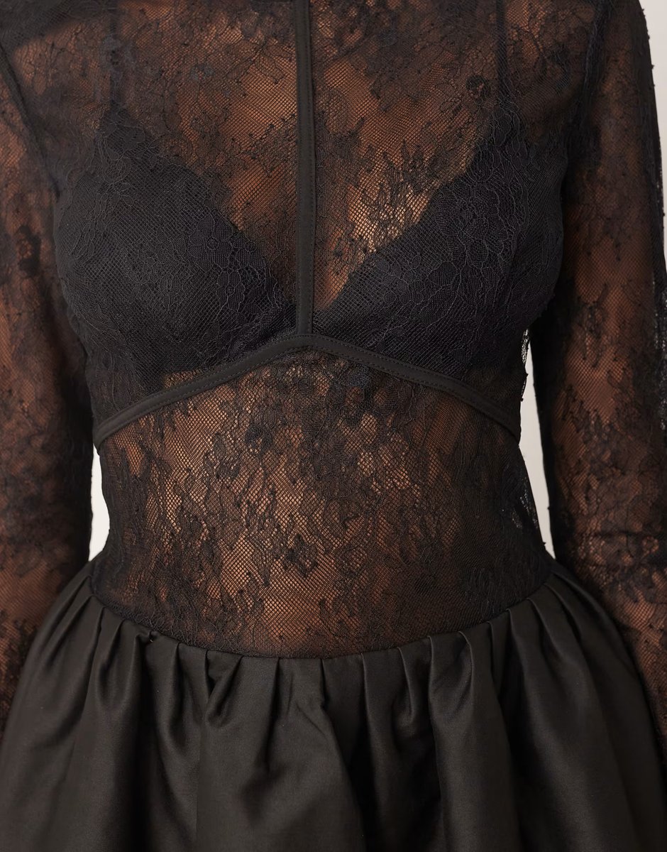 ASOS ARRANGE long sleeve lace and bonded satin maxi dress in black - 4