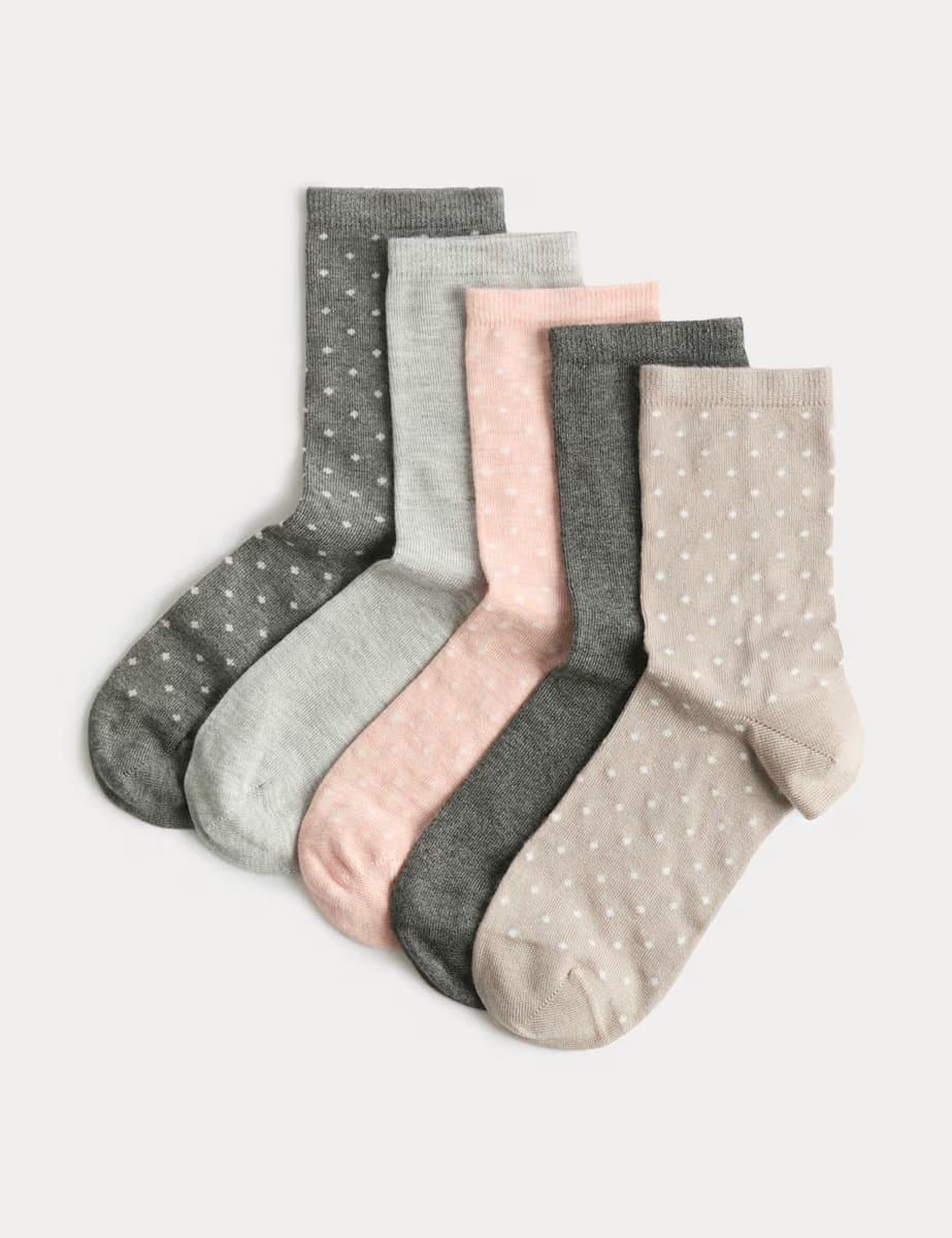 Marks & Spencer M&S 5pk Super Soft Ankle High Socks in Grey Mix