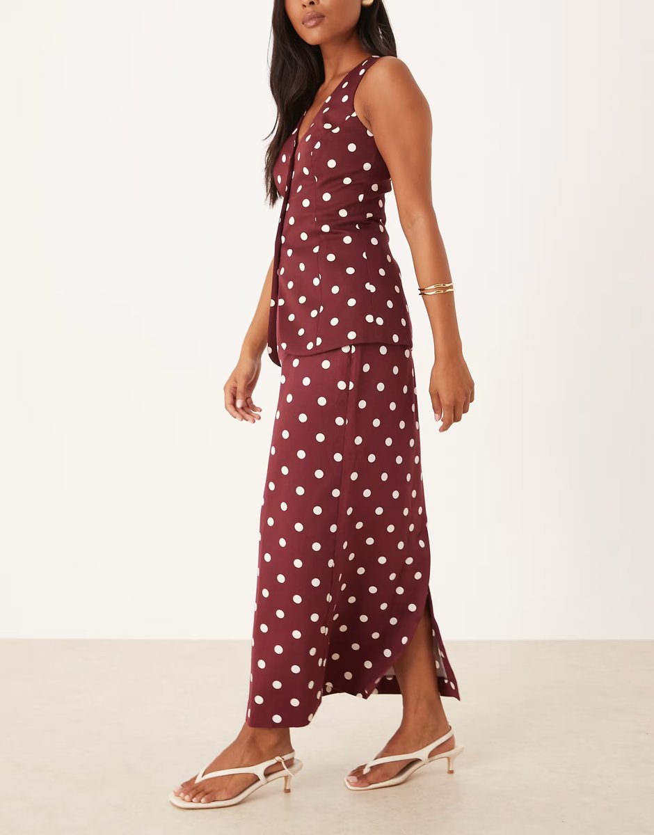 ASOS Nobody's Child Petite Theta midi skirt co-ord in brown spot - 2