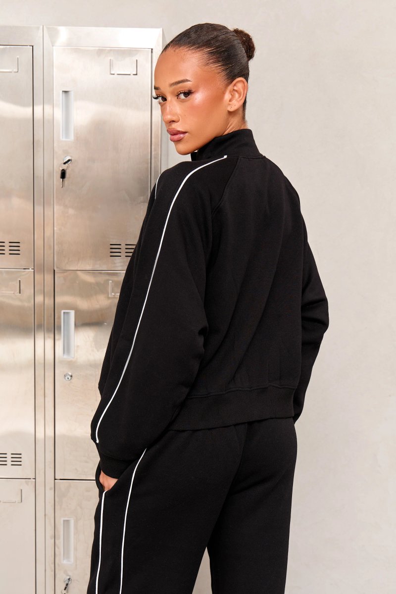 Kaiia Kaiia Chrome Logo Sport Piping Side Stripe Oversized Zip Through Sweatshirt Black & White - 4