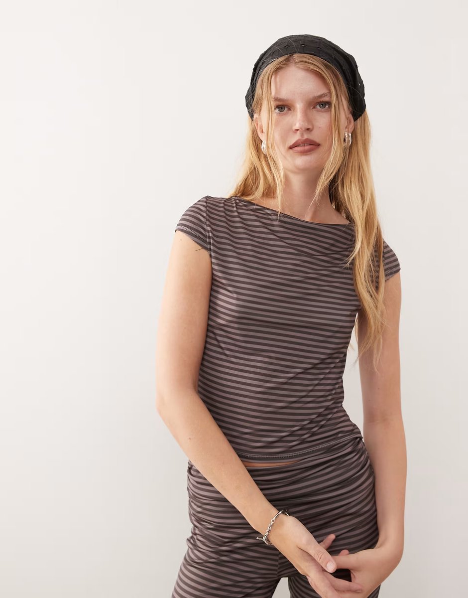 ASOS COLLUSION ruched yoga co-ord in chocolate stripe - 2
