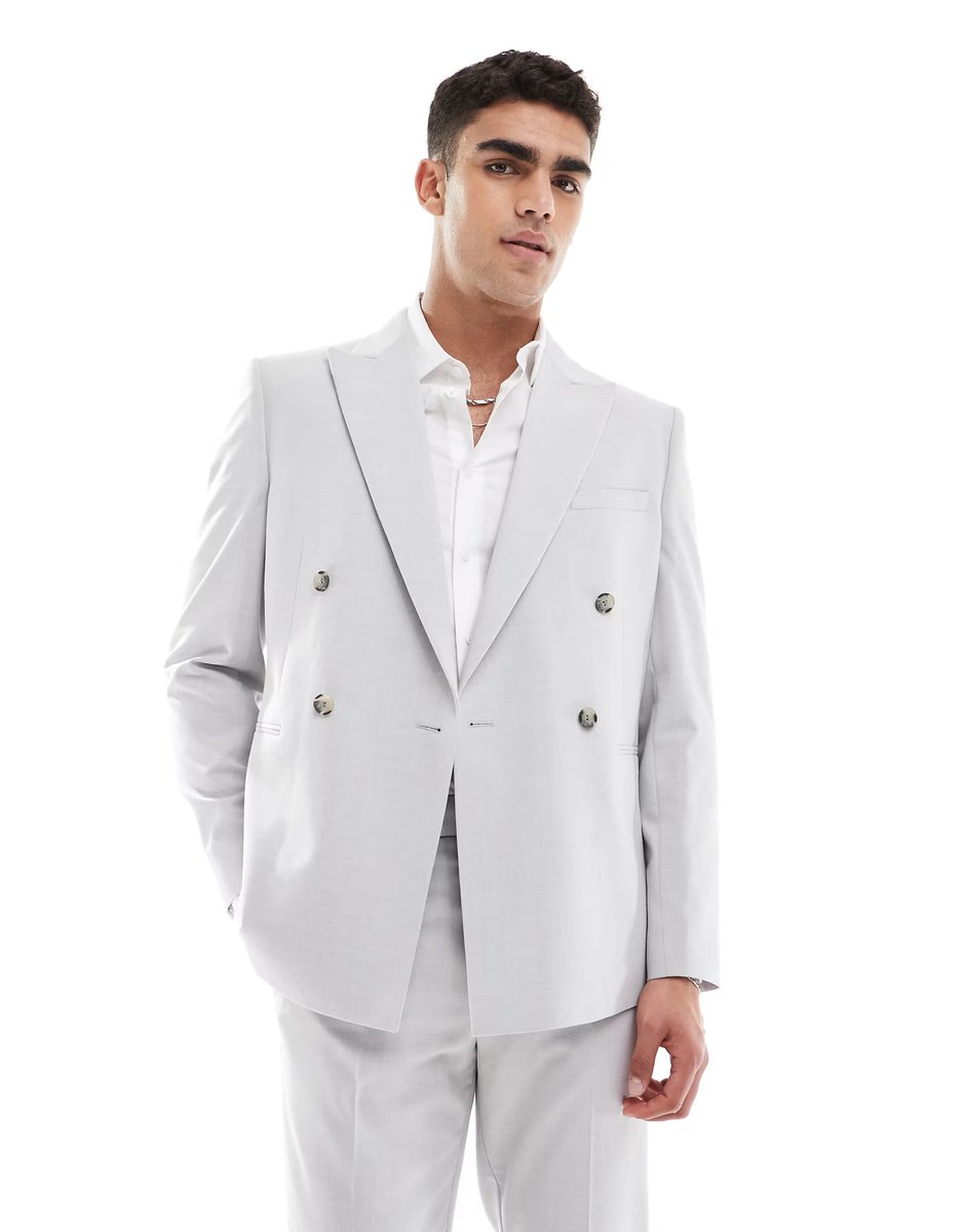 ASOS ASOS DESIGN double breasted slim suit jacket in ice grey - 1
