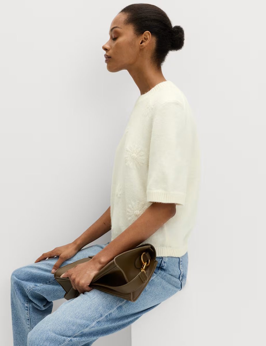 Marks & Spencer M&S Flower Knitted Top With Wool Ecru - 4