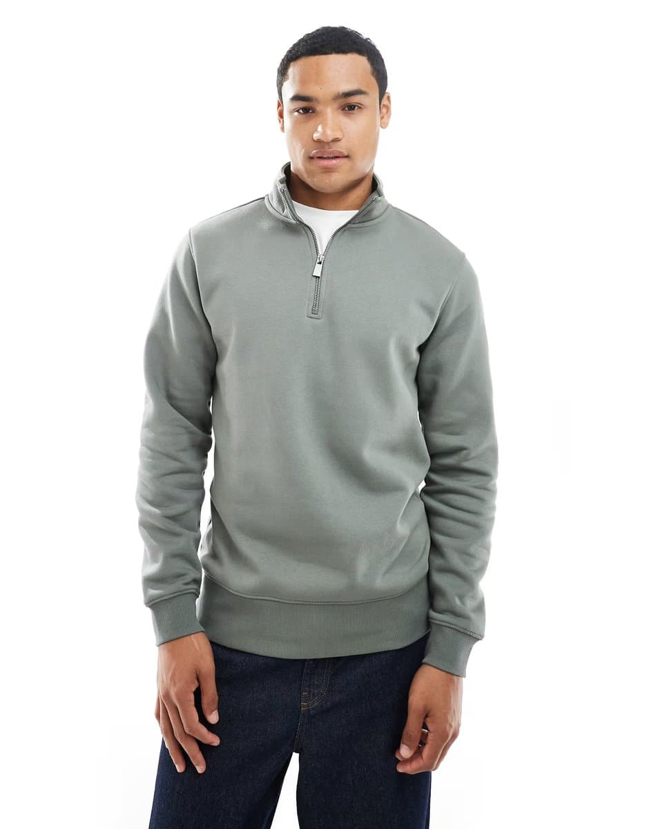 ASOS ONLY & SONS half zip sweat in dark sage