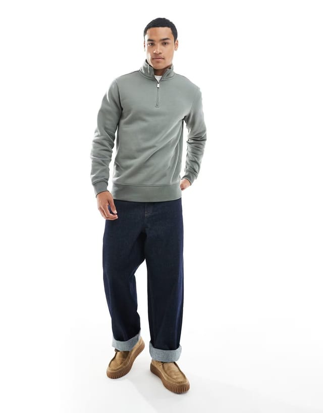ASOS ONLY & SONS half zip sweat in dark sage - 2