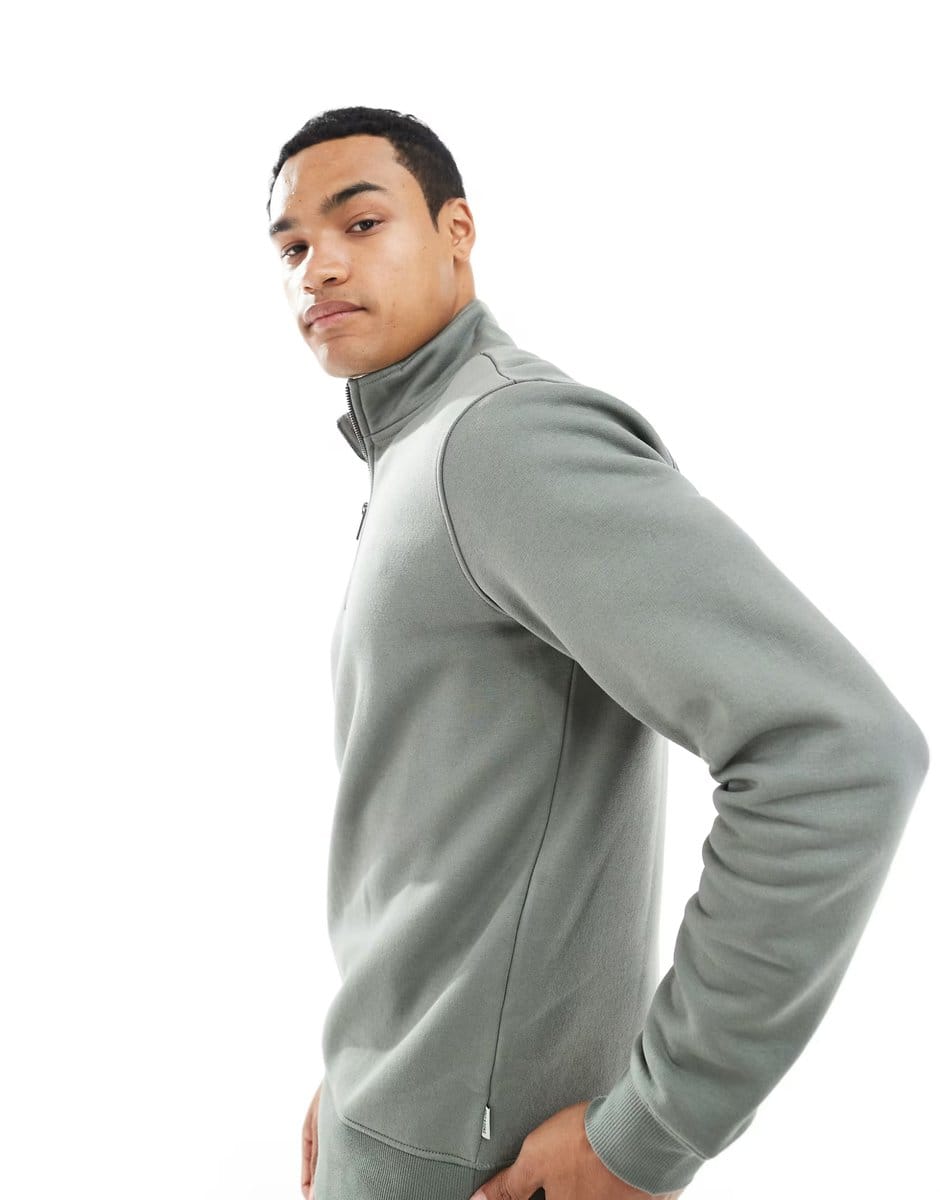 ASOS ONLY & SONS half zip sweat in dark sage - 4