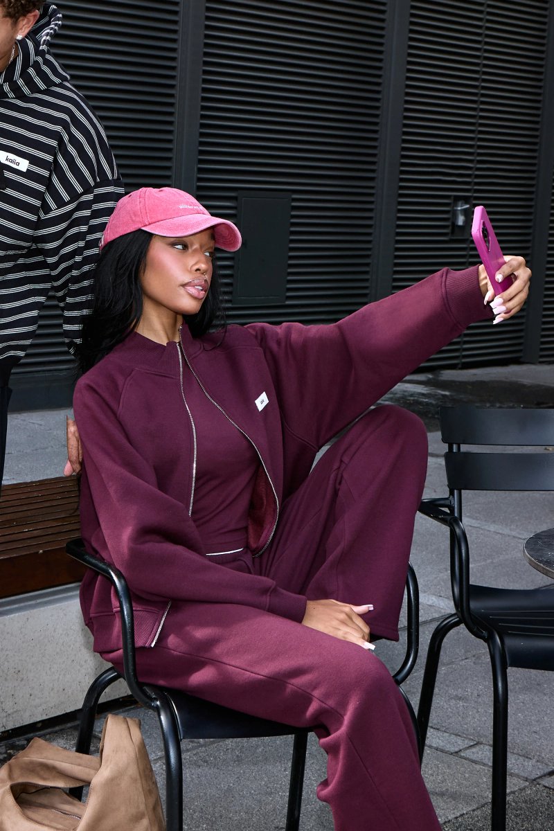 Kaiia Kaiia Label Logo Boxy Zip Through Sweatshirt Plum - 1