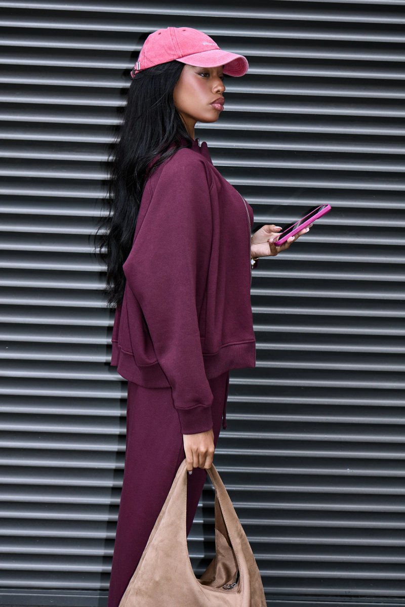 Kaiia Kaiia Label Logo Boxy Zip Through Sweatshirt Plum - 2