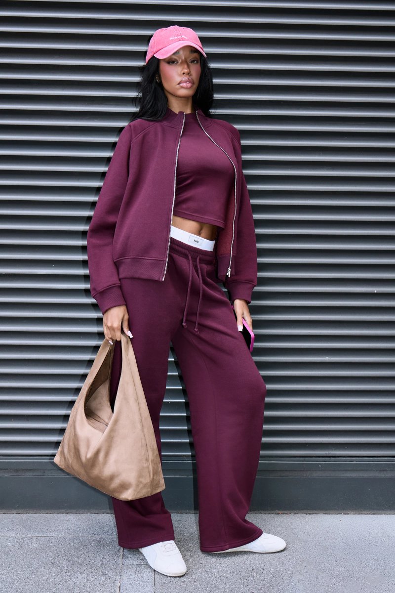 Kaiia Kaiia Label Logo Boxy Zip Through Sweatshirt Plum - 3