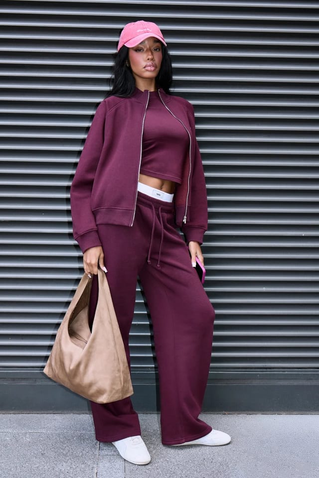 Kaiia Kaiia Label Logo Boxy Zip Through Sweatshirt Plum - 3