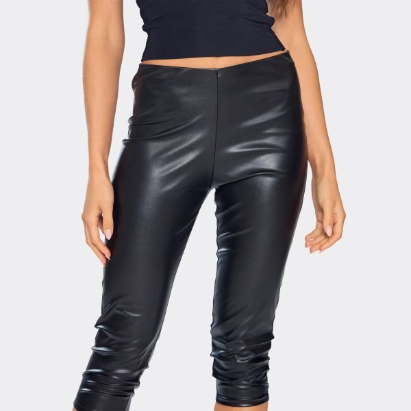 EGO Mid Rise Capri Trousers In Black Faux Leather, Women's Size UK 6 - 2