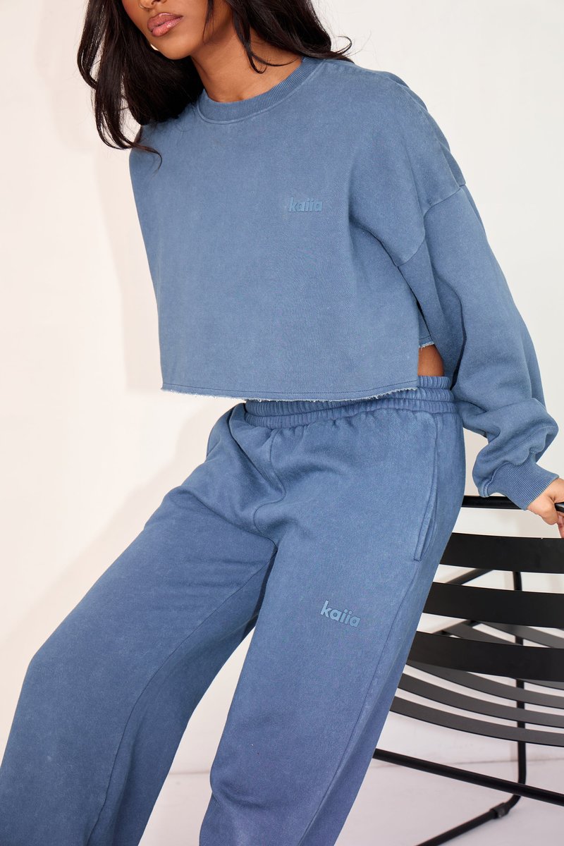 Kaiia Kaiia Wide Leg Joggers Washed Petrol - 2