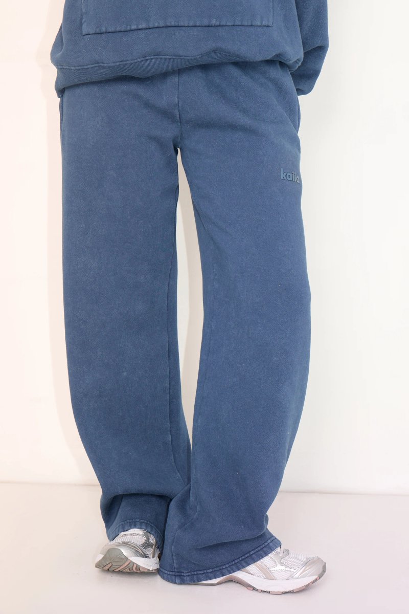 Kaiia Kaiia Wide Leg Joggers Washed Petrol - 3