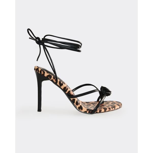EGO Rosebud Contrast Flower Detail Wrap Up Stiletto Heel In Leopard Print Faux Leather, Women's Size UK 3 - 2