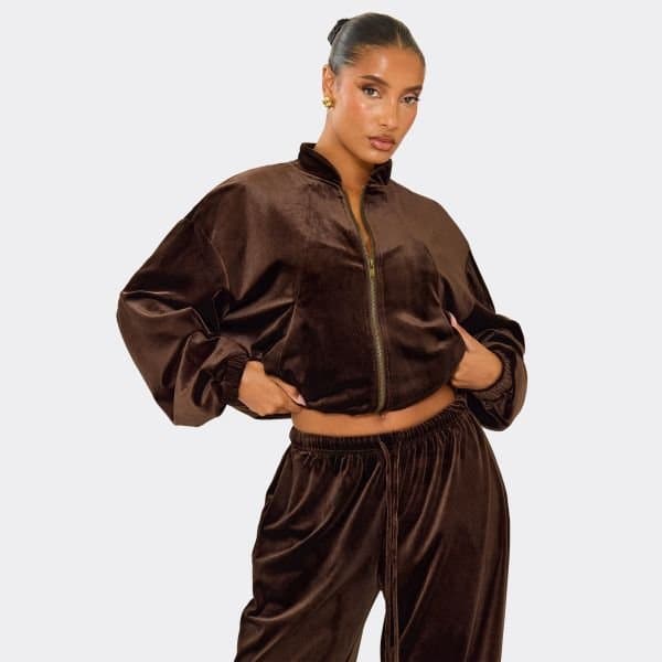 EGO EGO Oversized Zip Up Jacket in Chocolate Brown