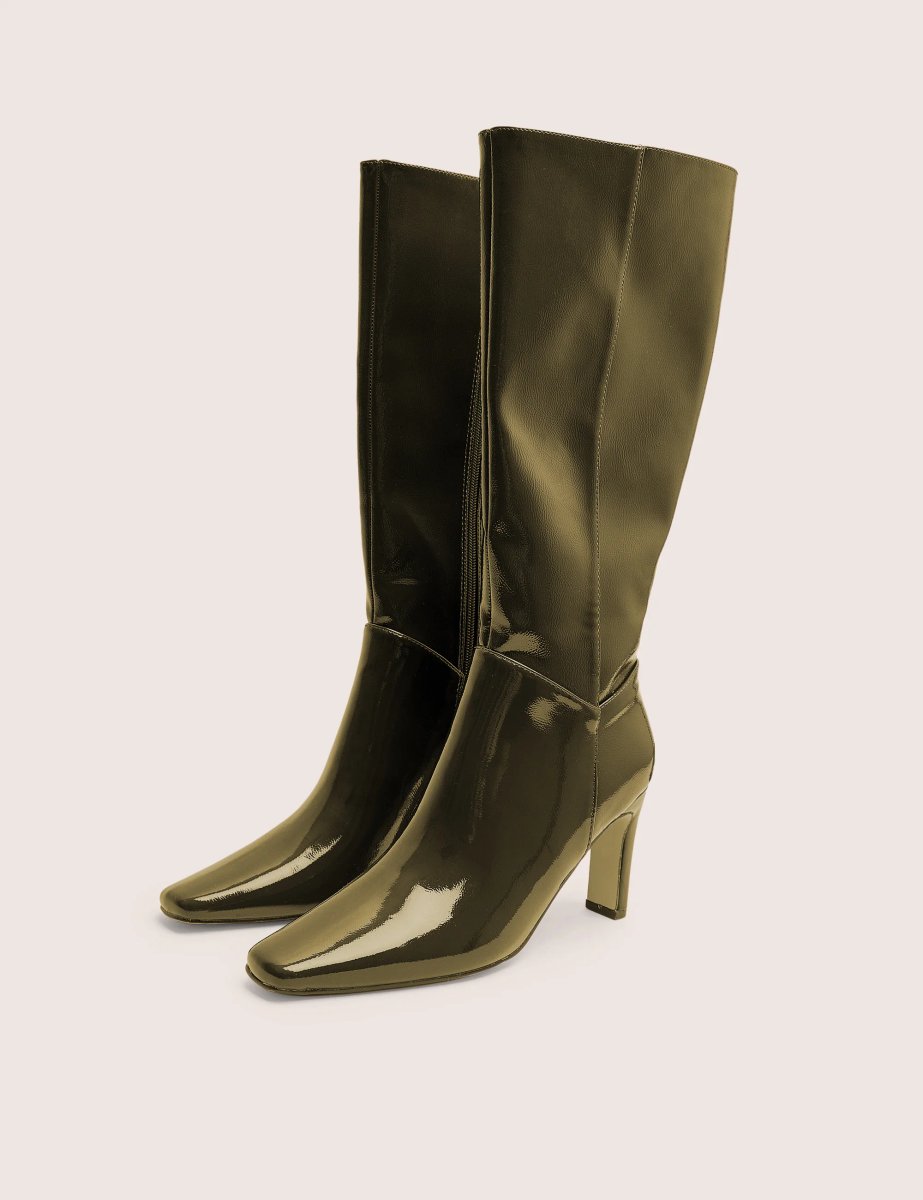 Public Desire Pose Dark Green Zip Up Knee High Slim Block Heeled Boots - 3