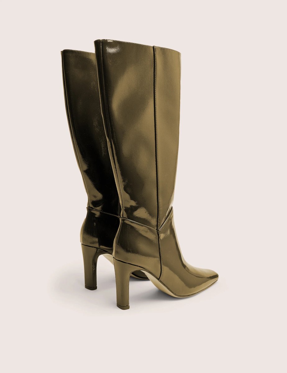 Public Desire Pose Dark Green Zip Up Knee High Slim Block Heeled Boots - 4