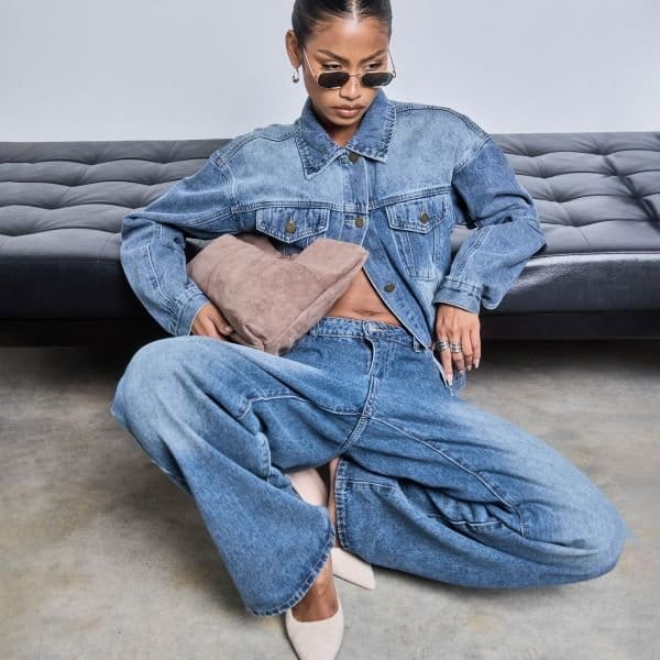 EGO Mid Waist Straight Leg Jeans In Mid Blue Denim, Women's Size UK 6 - 1