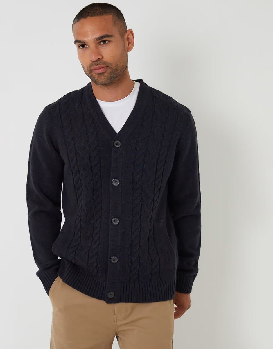 ASOS Threadbare Cable knit detail v-neck cardigan in navy