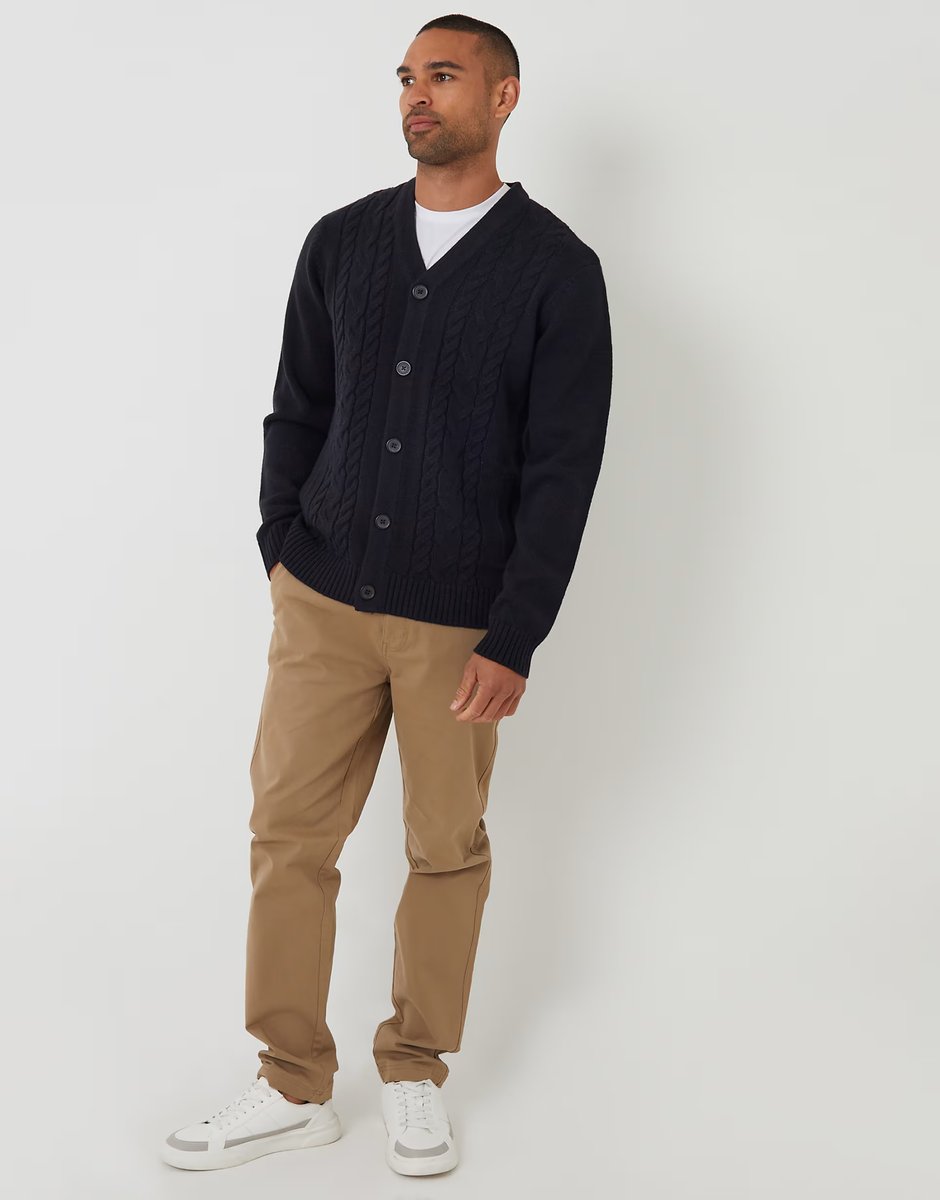 ASOS Threadbare Cable knit detail v-neck cardigan in navy - 3