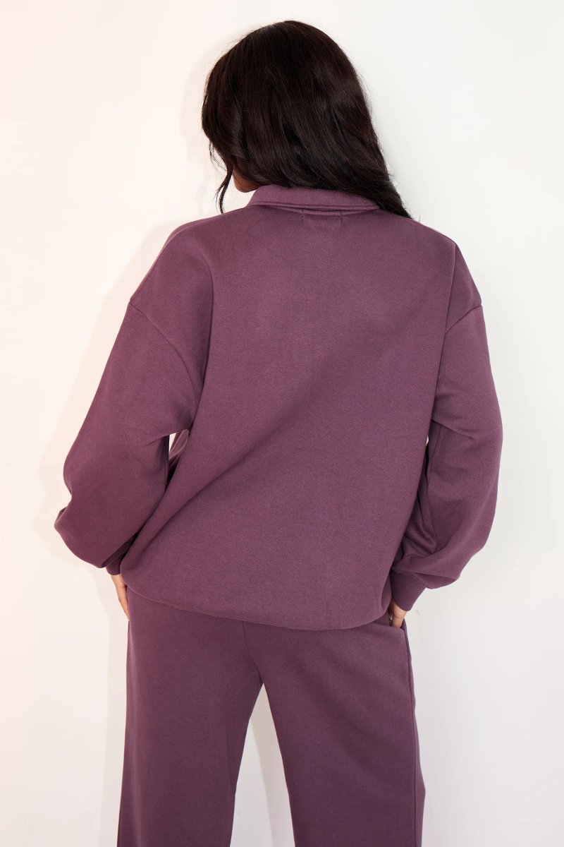 Kaiia Kaiia Button Embossed Logo Polo Sweatshirt Aubergine - 4